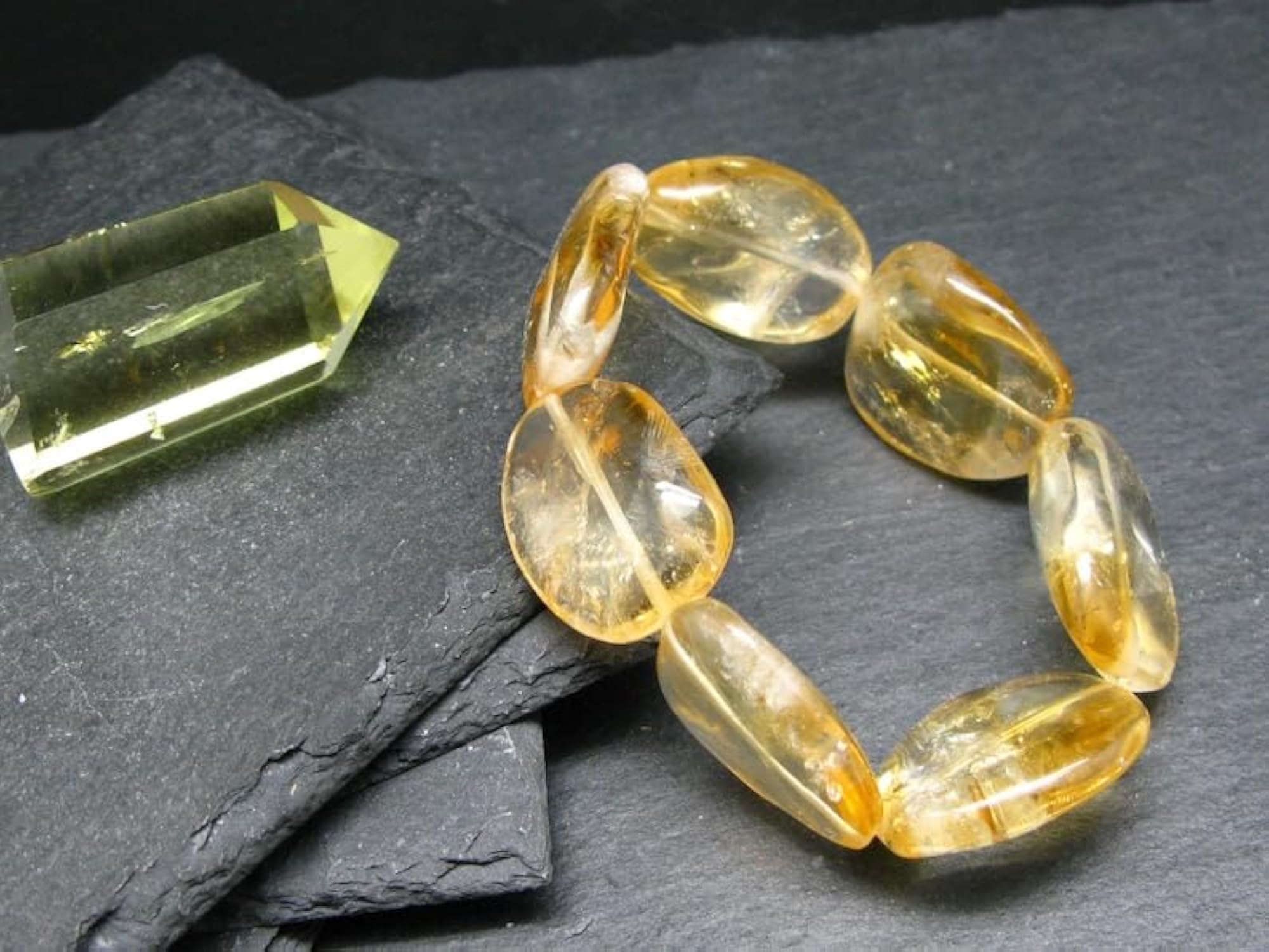 Natural Citrine 20-24mm Tumble Beads Stretchable Bracelet, Unisex Healing Gift