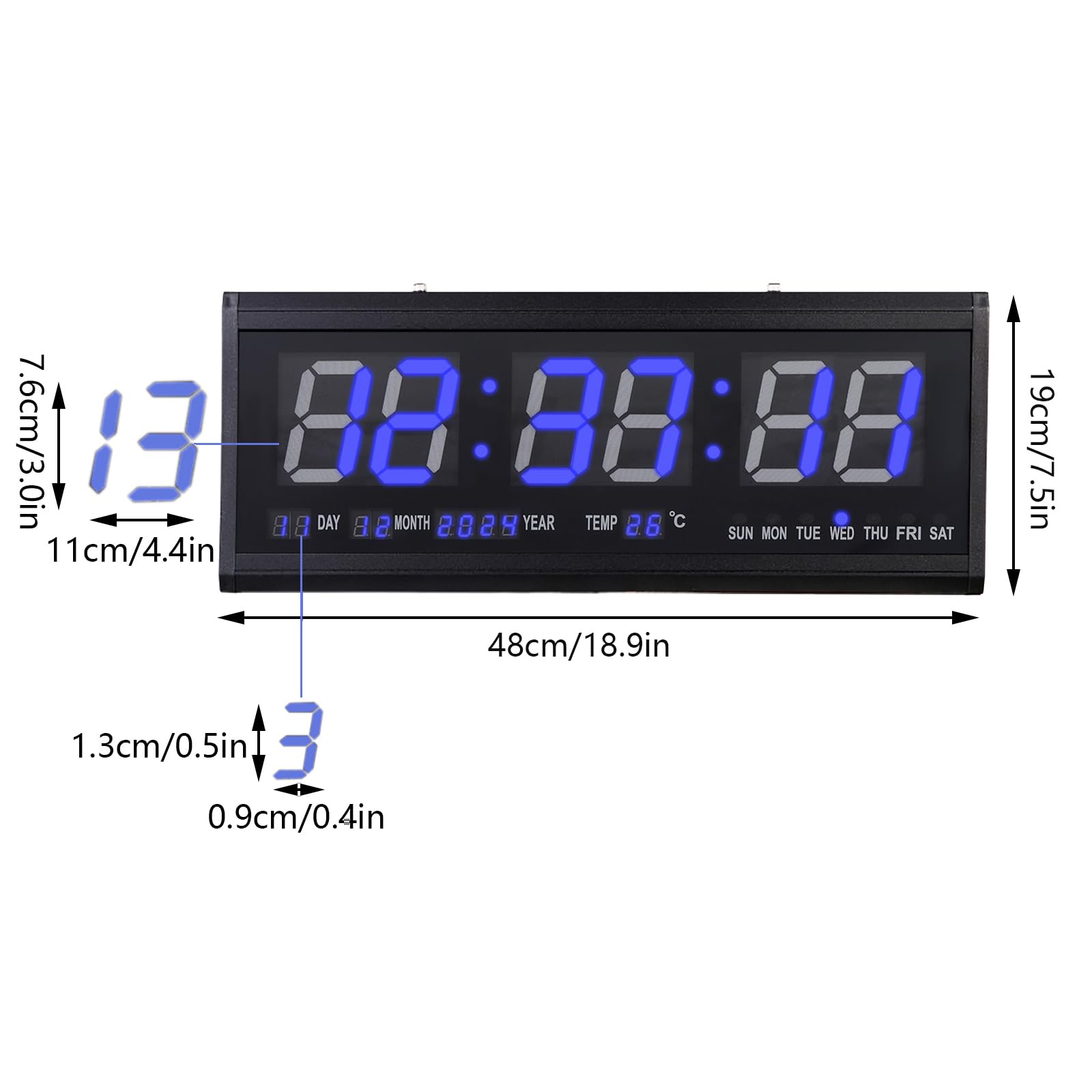 Grande orologio da parete digitale con display a LED, moderno orologio digitale con temperatura e datario, orologio da parete rettangolare con spina di alimentazione per casa e ufficio