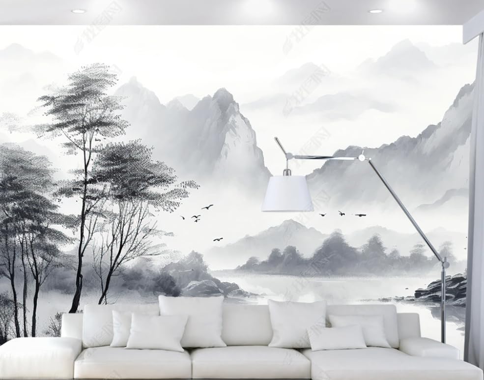 Papier peint intissé encre et paysage pour salon et chambre moderne