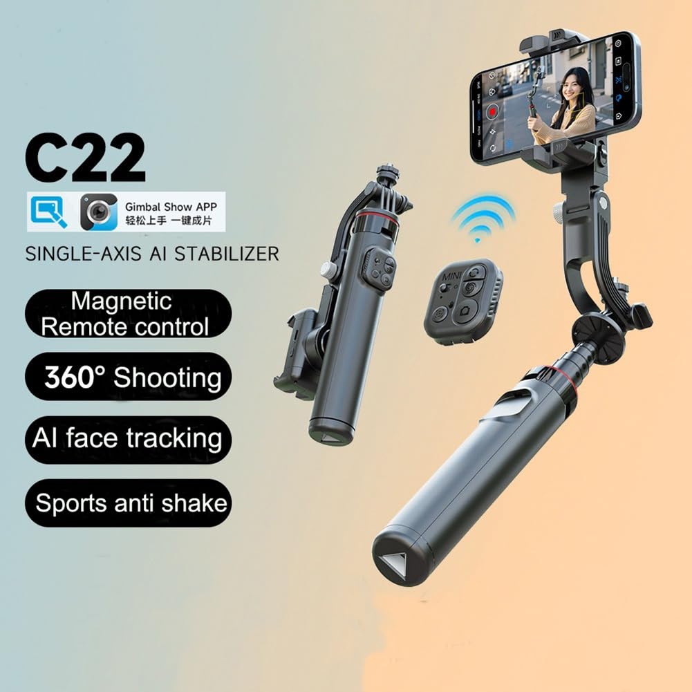 Selfie Stick Treppiede AI Face Tracking Gimbal Stabilizzatore Portatile Fotografia A 360° Magnetico per Smartphone Vite da 1/4"