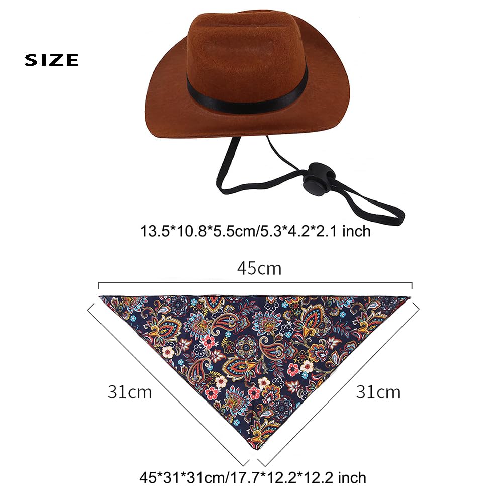 Haustier Cowboy Kostüm – Hut Mit Kinnriemen & Bandana, Für Katzen & Kleine Hunde, Verstellbar