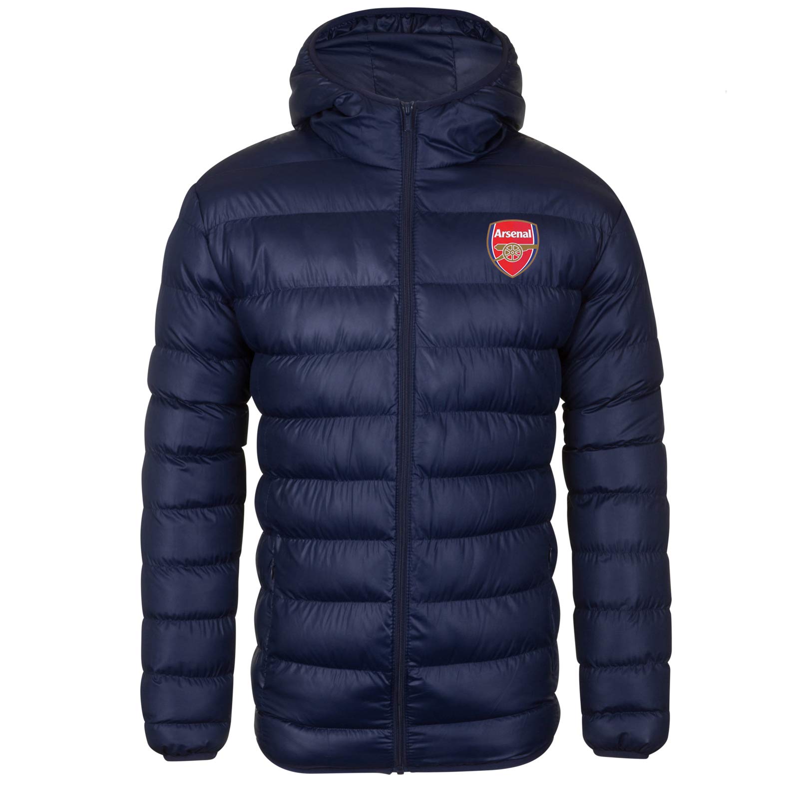 Arsenal F.C. Mens Quilted Jacket Hooded Winter Coat Official Gift Navy Crest XXL