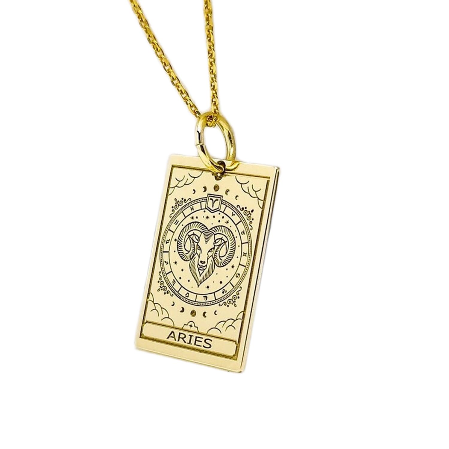 LKBEADS Collana con ciondolo con moneta incisa con segno zodiacale Ariete, 24x16 mm, con catena a maglie da 18 pollici | Argento sterling placcato oro | Gioiello regalo unisex | LK_PNDN_1903