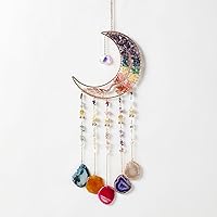 Vista 16 de Atrapasueños de piedras preciosas de ágata con 7 chakras, árbol de la vida, atrapasueños con piedras de cristal, decoración de pared hecha a mano