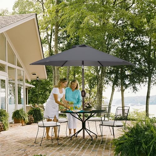 Image of Blissun 7.5 ft Patio Umbrella, Yard Umbrella, Outdoor Market Umbrella with Push Button Tilt Crank, Dark Grey