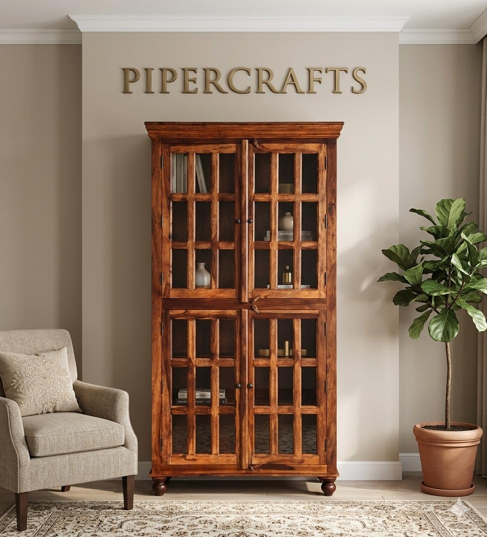 Sheesham Wood Book Shelf - with Glass - Already Assembled - Bookshelf for Home - Book-Rack for Study Room | Open Shelf for Office, Library, Bedroom, Living Room (Honey Finish)-image-16