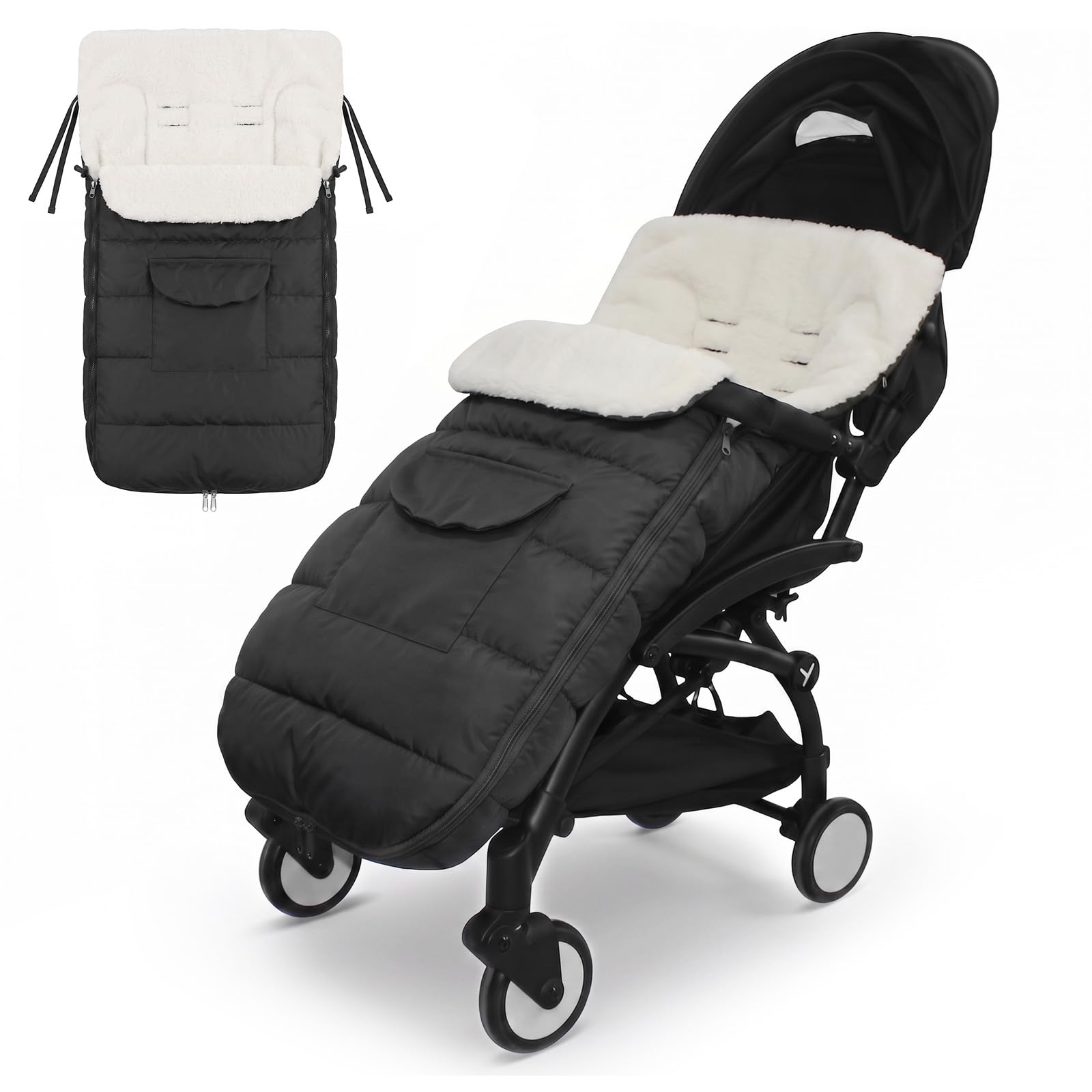 LiveGo Universal Footmuff for Pushchair - Fleece Lined Cosy Toes, Windproof Winter Baby Stroller Footmuff, 2-in-1 Pram Buggy Sleeping Bag with 5-Point Harness Slots, Machine Washable