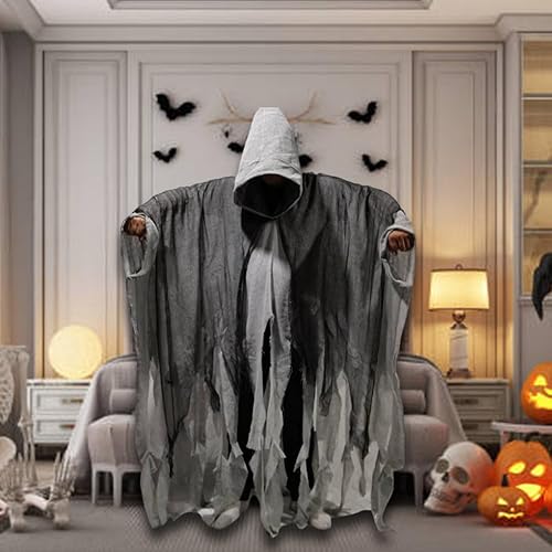 Miniatura 5 de IRONCAS Capa de terror de Halloween, medieval con capucha, accesorios de disfraz de la parca, para fiesta temática de máscaras, cosplay, accesorios
