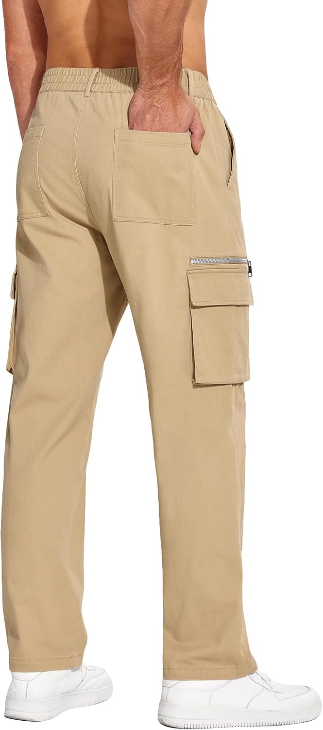COOFANDY Men's Cotton Cargo Pants Relaxed Fit Elastic Waist Casual Pants Stretch Work Cargo Pant with Pockets - Image 3