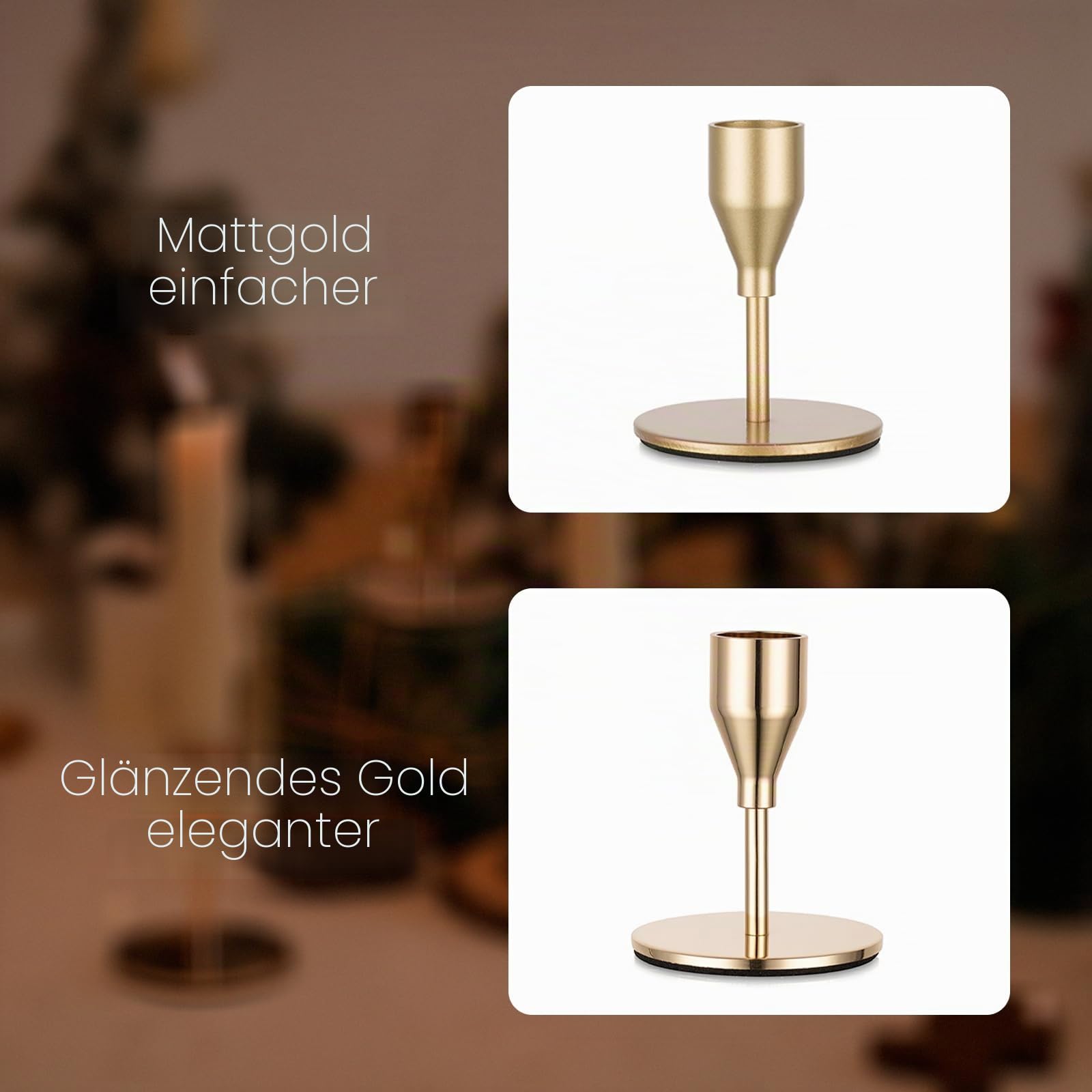 Kerzenständer Metall Kerzenhalter Gold Stabkerzenhalter: Candeldo 6er Set Kerzenhalter für Stabkerzen Kerzenleuchter Vintage Tisch Deko Hochzeit Weihnachten (Mattgolden)