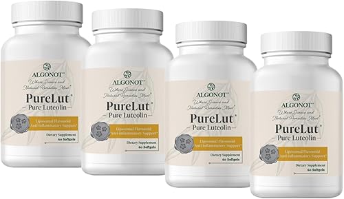 PureLut luteolina liposomal pura, 60 cápsulas blandas, paquete de 4, combinación patentada de luteolina pura en aceite de orujo de oliva. Para apoyo