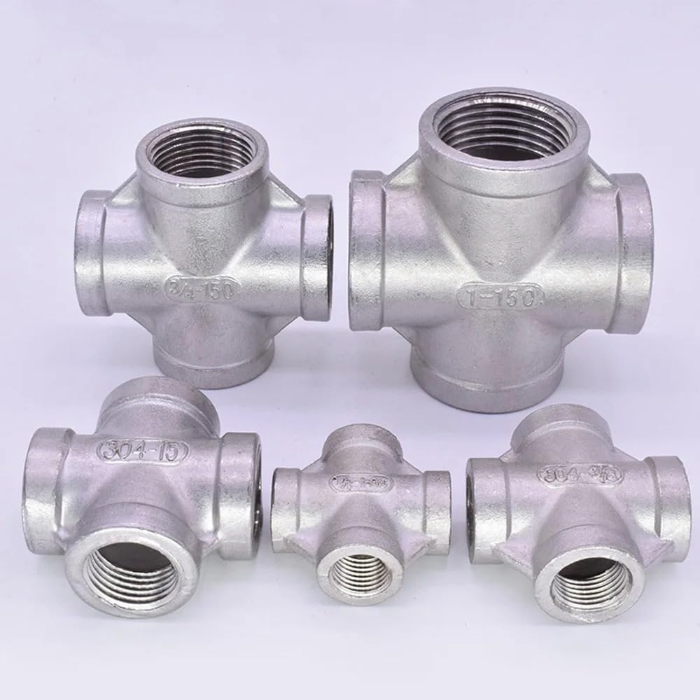 1/8" 1/4" 3/8" 1/2" 3/4" 1" 2" 3" NPT Female Cross 4 Way Splitter 201 304 316 Stainless Steel Pipe Fitting Connector Coupler(BSPT SS304,3/4")