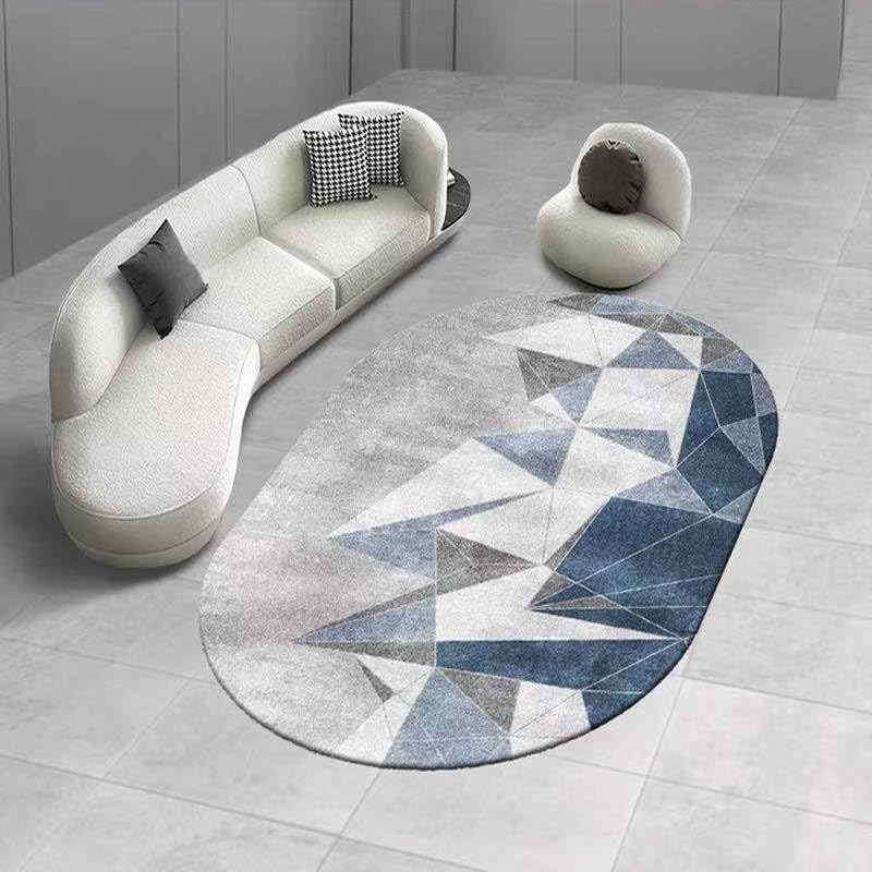 Alfombra salón moderna geométrica gris y azul para decoración de hogar