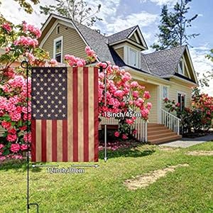 Vintage American Flag Rustic Primitive Distressed Tea Stained Country July of 4th Flax Nylon Burlap Linen Fabric Garden Flag Farmhouse Decorations Mailbox Decor Welcome Sign 12×18 Inch Double Sided