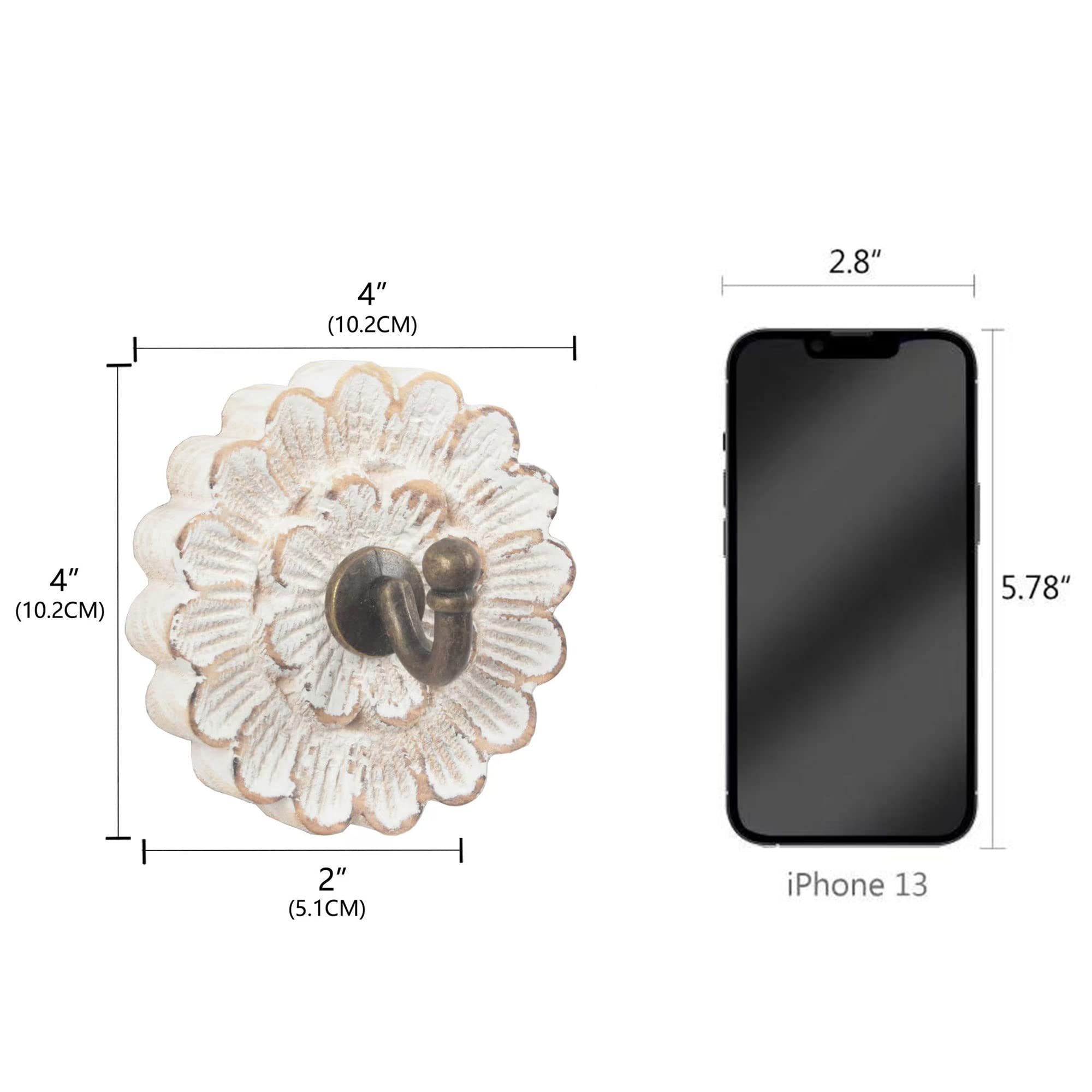 Dwellington Percha decorativa de madera para colgar en la pared, diseño de flores, para llaves, bolsos, toallas (colgador de bata)