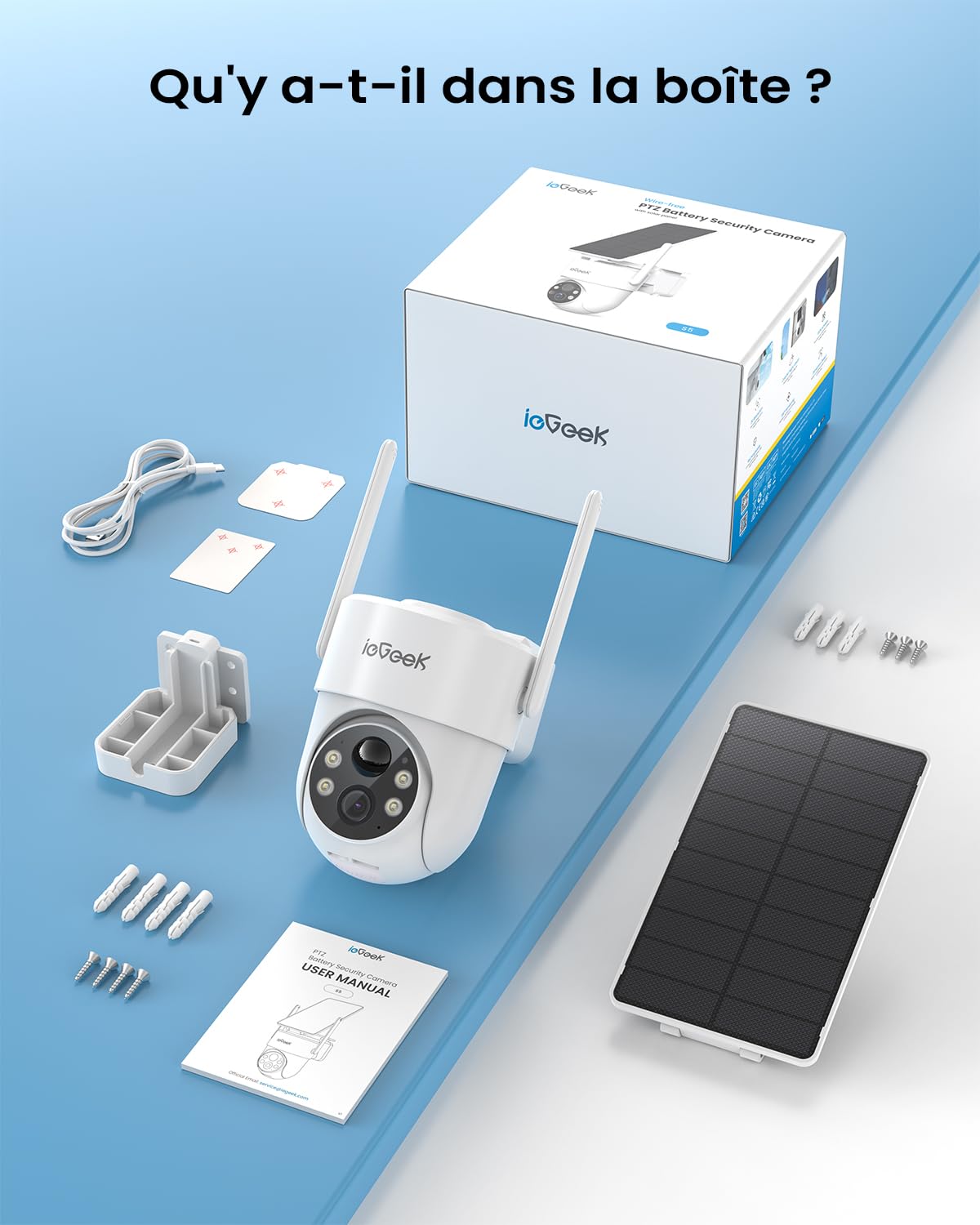 ieGeek 2K/3MP Überwachungskamera Aussen Solar: Kamera mit Akku, 2.4GHz WLAN | 360° PTZ Kamera Überwachung Aussen, Einfache Installation, PIR Bewegungsmelder, Farb-Nachtsicht, 2-Wege-Audio, IP65, S5