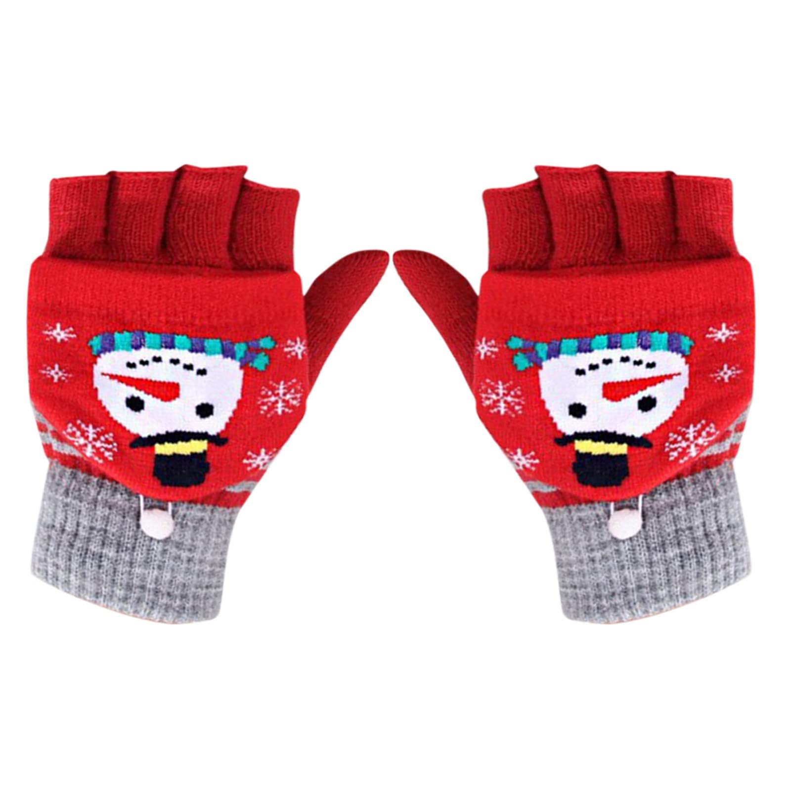 LuckywaqngWomen's Winter Half Finger Flip Up Thickened Warm Knitted Christmas Cute Mittens Screen Cycling Gloves Running Driving Cycling Work Hiking Winter