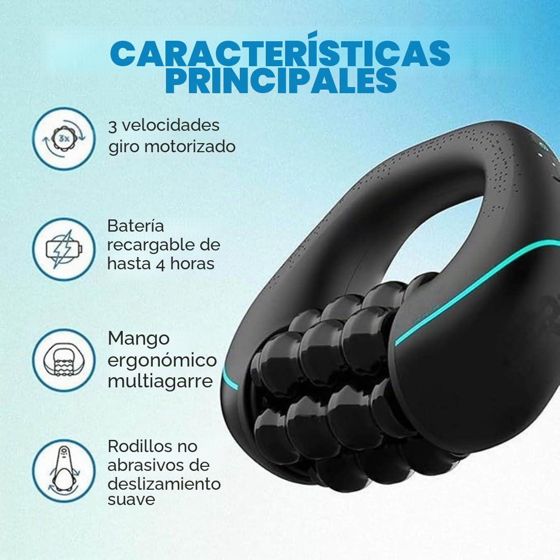 2026 New Electric Handheld Rolling Massager, 20cm Rechargeable Portable Electric Deep Tissue Massage Roller, Powerful, 3-Speed Rolling Percussive Muscle Roller for Legs, Back, Shoulders (Black)