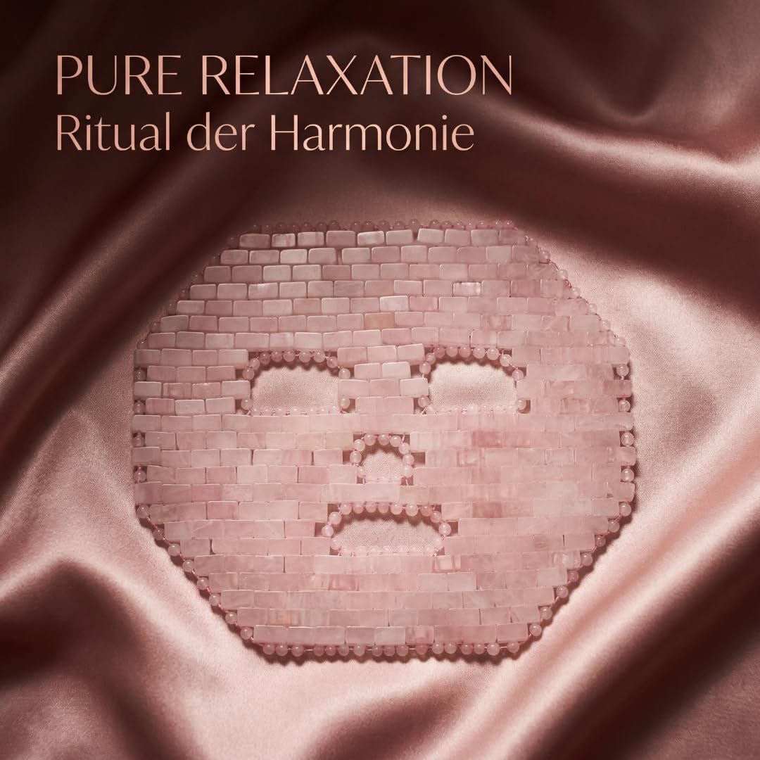 CRYSTALLOVE Rosenquarz Gesichtsmaske – Luxus Gesicht Maske aus Naturstein – kühlende Face Mask gegen Schwellungen & Augenringe – Anti Aging Massage Maske für Glow & Entspannung