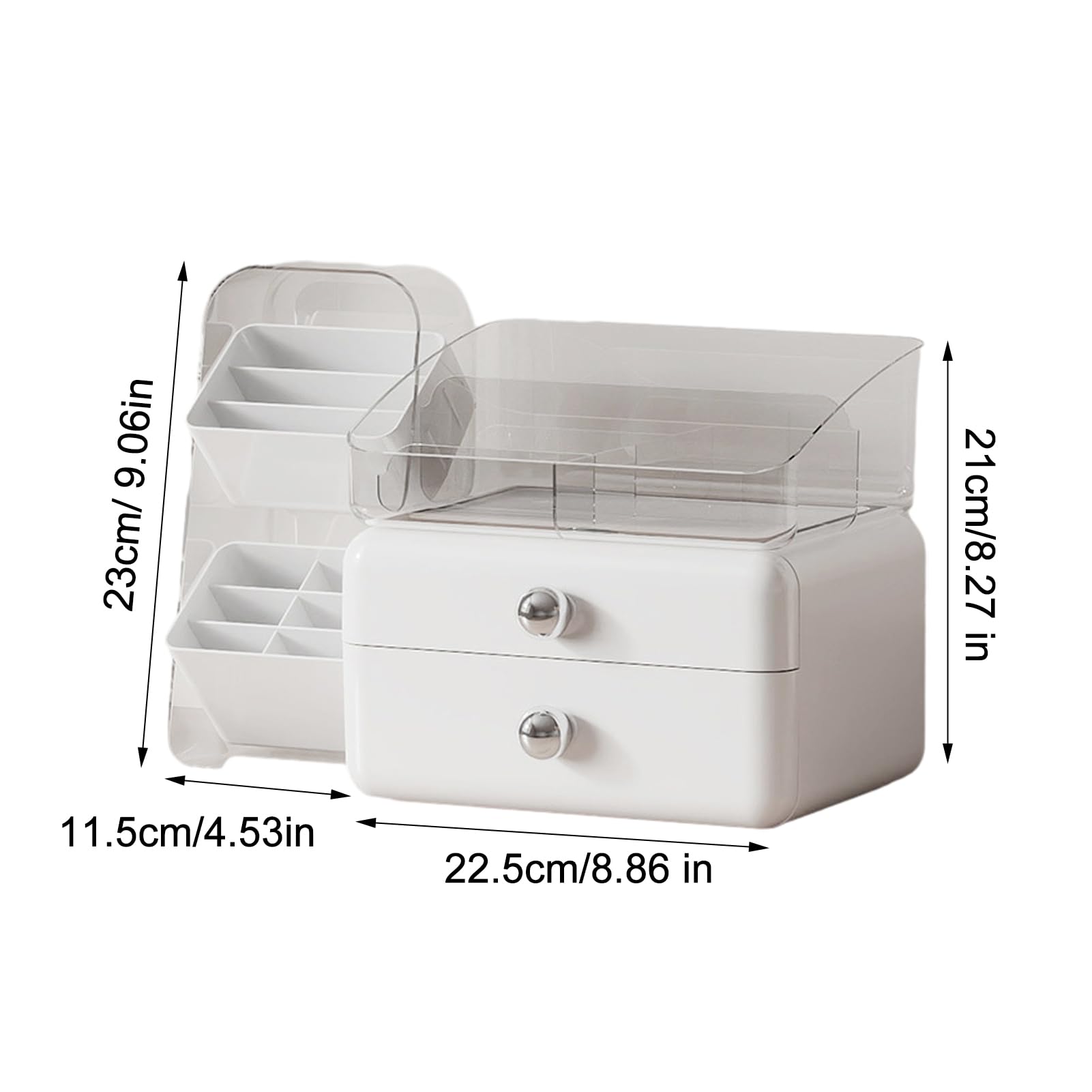 Caja de almacenamiento de cosméticos de escritorio, organizador de cosméticos de gran capacidad con 2 cajones, caja extraíble con múltiples compartimentos, organizador de maquillaje para