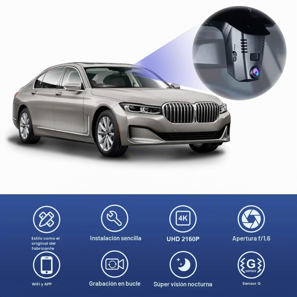 Fitcamx Dashcam Adecuado para BMW 5 7 Serie 530i 540i 530e 740i 745e 750i M550i M760i Xdrive G30 G31 G11 Serie 6 Gran Turismo(G32), UHD 2160P Camara Coche, Visión Nocturna, Sensor G, Tarjeta de 64 GB