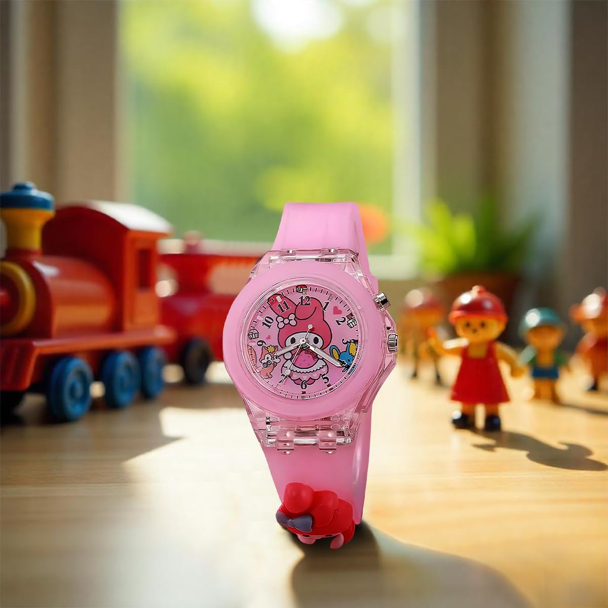Montre à quartz analogique pour fille - Bracelet en silicone coloré - Cadeau pour filles de 3 à 10 ans - Scintillante - 3D - Lumière LED clignotante - My Melody - Rose - Emballée dans une