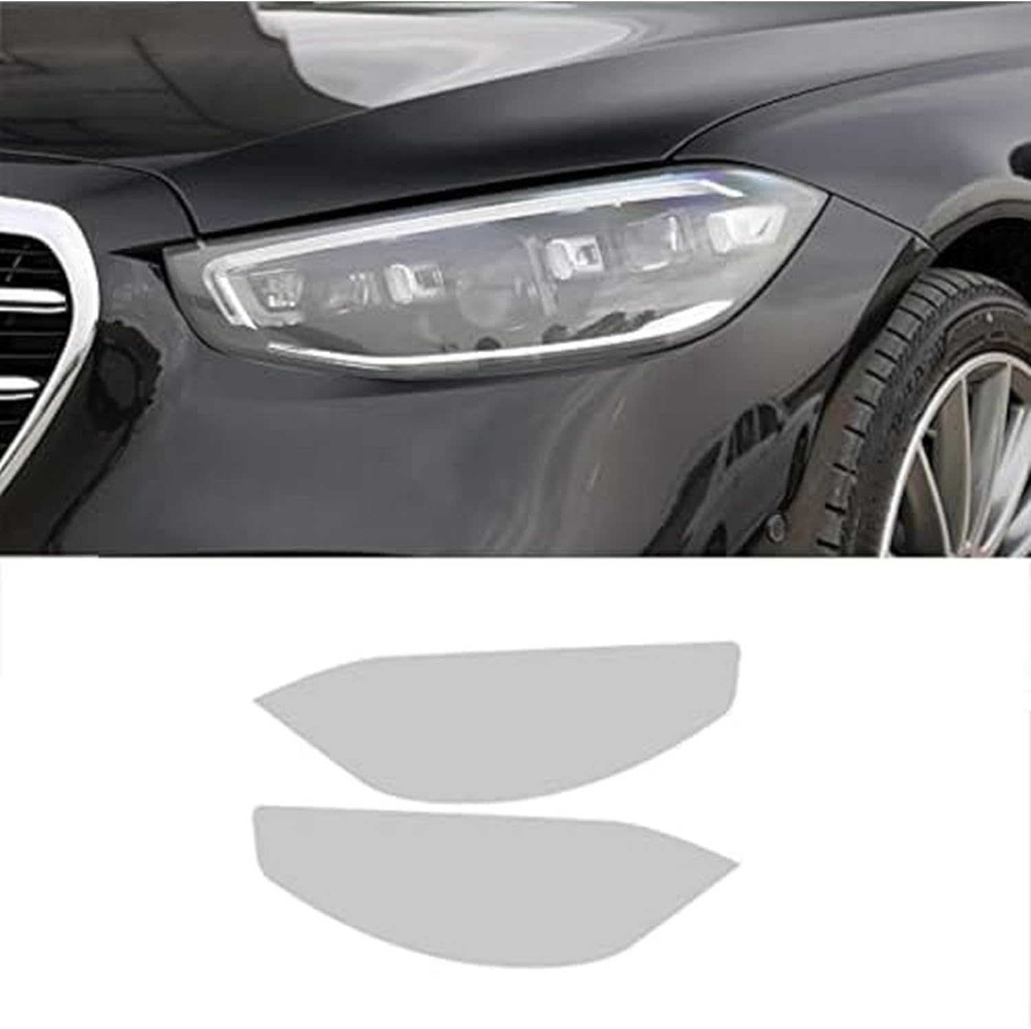 SamLng Car Front Light Film for Benz S Class W223 2021 2022 Car Headlight Protective Film Front Light Transparent Blackened TPU Sticker Car Headlight Protective Film