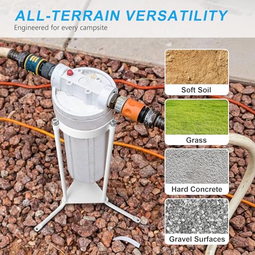 Image of Upgraded RV Water Filter Stand with Triple-Prong Base, RV Filter Holder for Soft Soil & Hard Concrete Surfaces, Enhanced Stability & Anti-Kink Design - 1 Pack