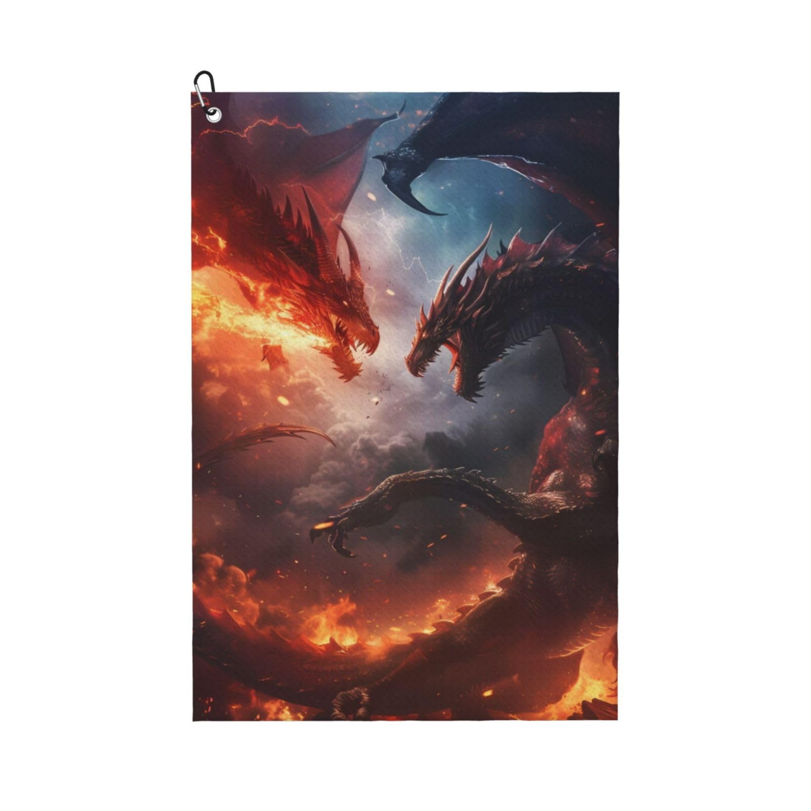 AOOEDM Fire Sky Dragon Print Golf Towel with Carabiner Clip Absorbent Microfiber Golf Towel for Cleaning Golf Ball Club Putter Iron for Golf Bag Trolly Belt Loop 16" X 24"
