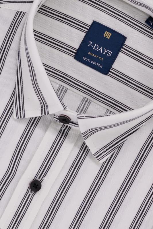 Image of 7-DAYS Men's Premium Striped Shirt - 100% Cotton, Tailored Fit (Between Slim & Regular), Full Sleeve, with Pocket - Smart Office & Casual Look