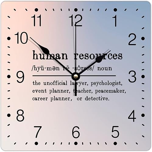 Definición de recursos humanos Reloj de PVC con refranes inspiradores, números cuadrados, tipografía, impresión de poste de 12 pulgadas, silencioso,