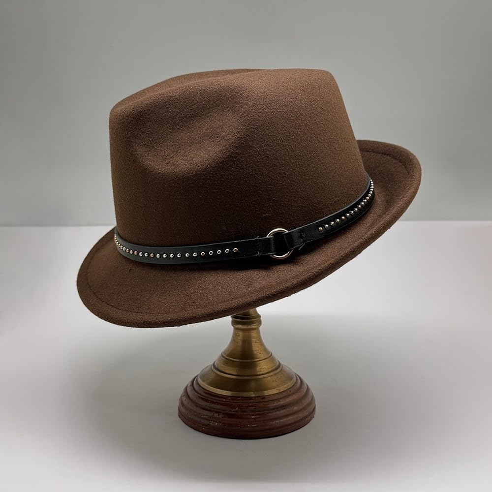 The Tie Hub Vintage Solid Dark Brown Fedora Hat Classic Wool Felt Hat 1