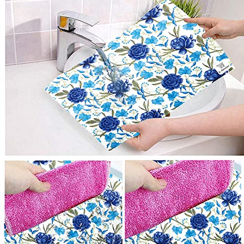 Image of Polyester 3-Layered Fridge Top Cover /Refrigerator Cover With Utility Pockets and Set of 4 Pc. Fridge Mats (Color-Blue, Size -39x21 Inches)