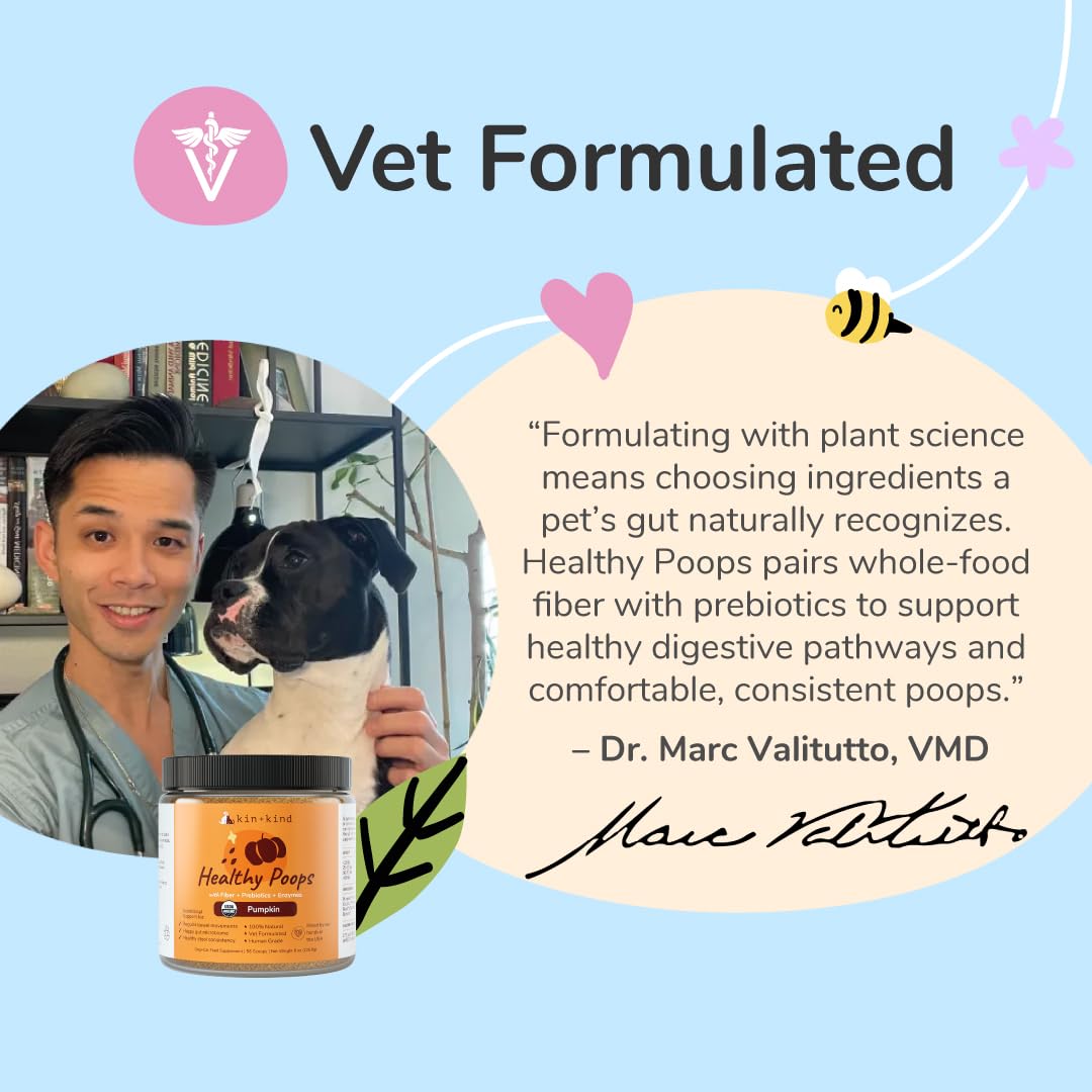 kin+kind Probiotics Pumpkin Powder for Dogs - Digestive Health Support with Prebiotics & Fiber - Cat and Dog Vitamins and Supplements for Gut Health, Healthy Poops & Immune Support - USA - 4 oz - image 8