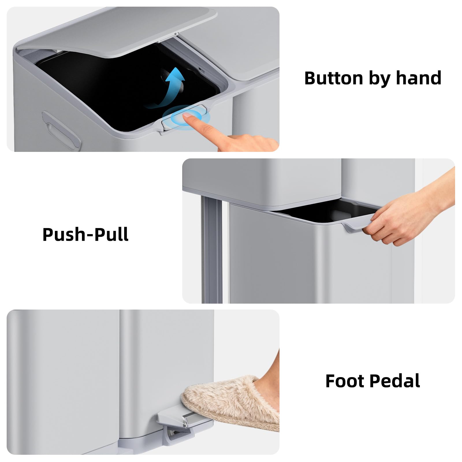 mVm 3 Compartment Trash Can, 16 Gal/60L Kitchen Trash Can, Heavy