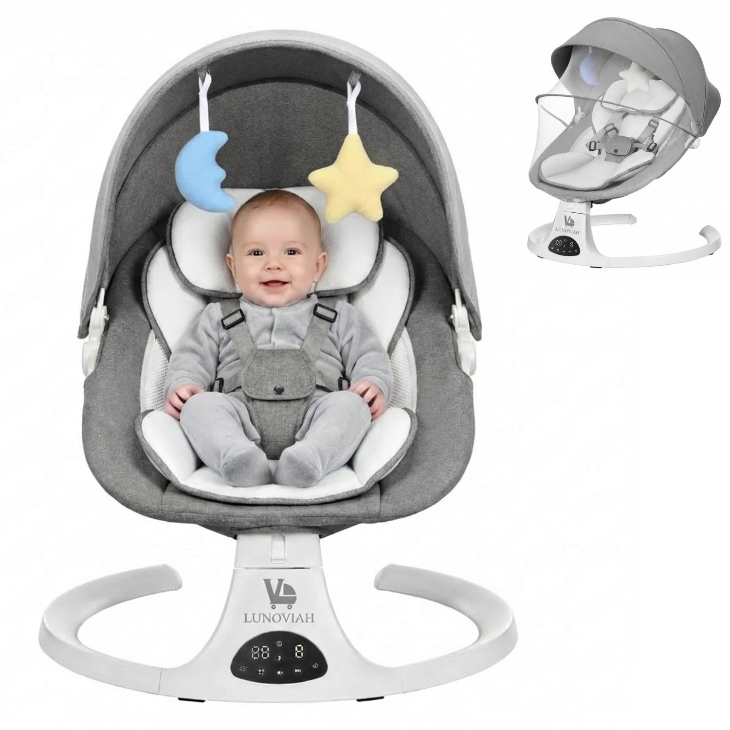 Baby Swing for Infants and Newborns, 3-in-1 Portable Infant Swing and Rocker Chair with Adjustable Motion, Music, 5-Point Harness, Lightweight Baby Seat for Indoor Use