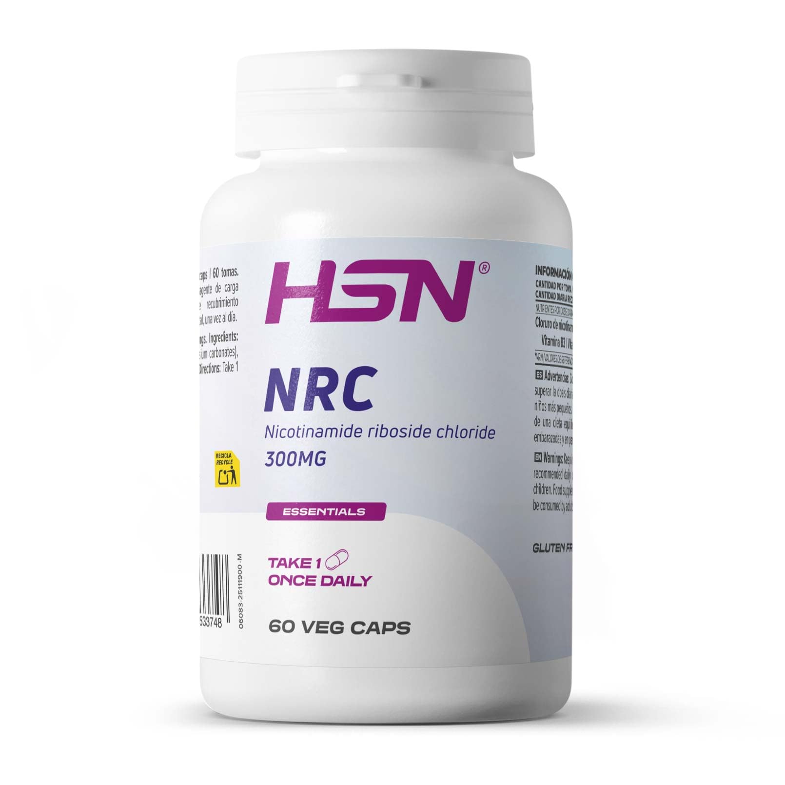 HSN Nicotinamida Ribósido NRC 300mg | 60 Cápsulas Vegetales | Precursor NAD+ Alta Pureza | Vitamina B3 para la Energía y Reducción del Cansancio | No-GMO, Vegano y Sin Gluten