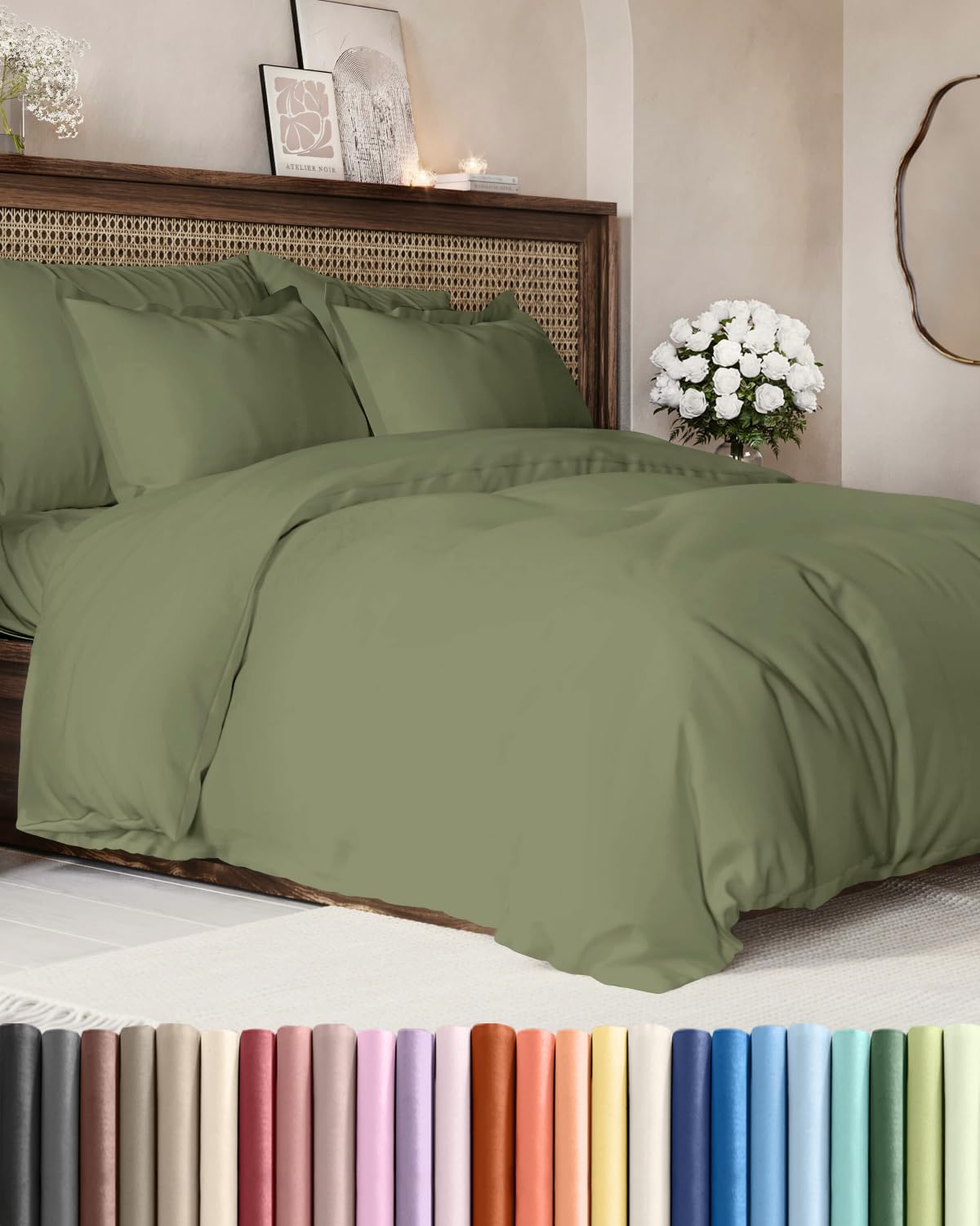 Duvet Cover King Size - Soft 3 Piece with Zipper Closure - Sage Green