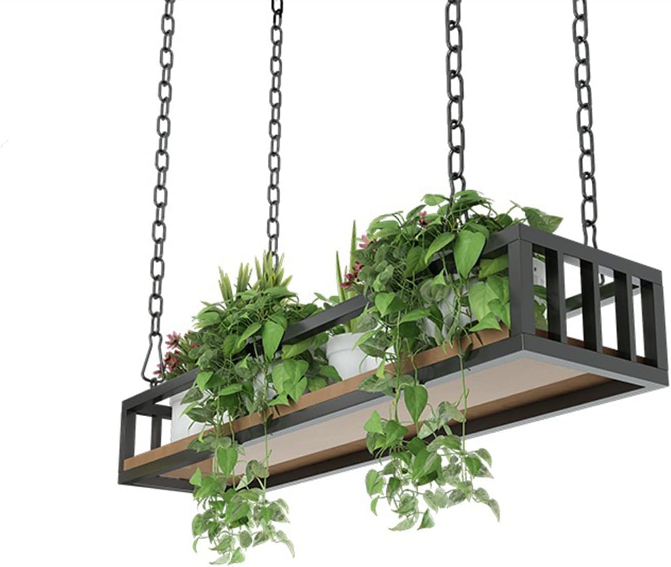 Ceiling Hanging Bar Unit Ceiling Hanging Shelf Kitchen Pot Pan Rack 60/80/100/120/140 Cm Storage Shelving Flower Stand Wine Rack Floating Shelves Modern Fashion, Wood and Metal, Re