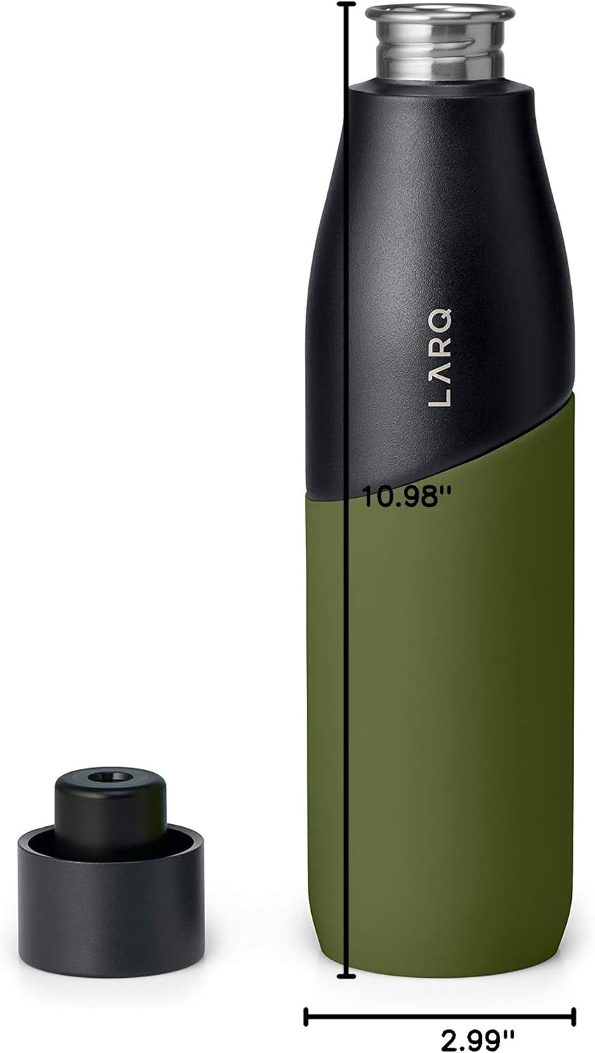 LARQ Bottle Movement PureVis 32 oz- Lightweight Self-Cleaning and Non-Insulated Stainless Steel Water Bottle with UV Water Purifier | Reusable & Travel Friendly, Black/Pine - Image 8