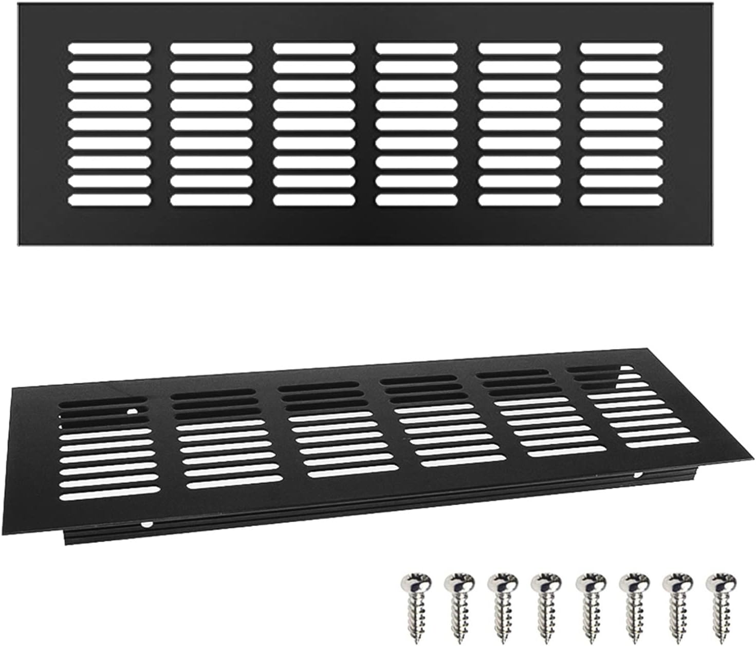 2 x Aluminium Ventilation Grills, 250 mm Rectangular Aluminium Air Vent Grille for Wall, Cabinet, Showcase, Bathroom