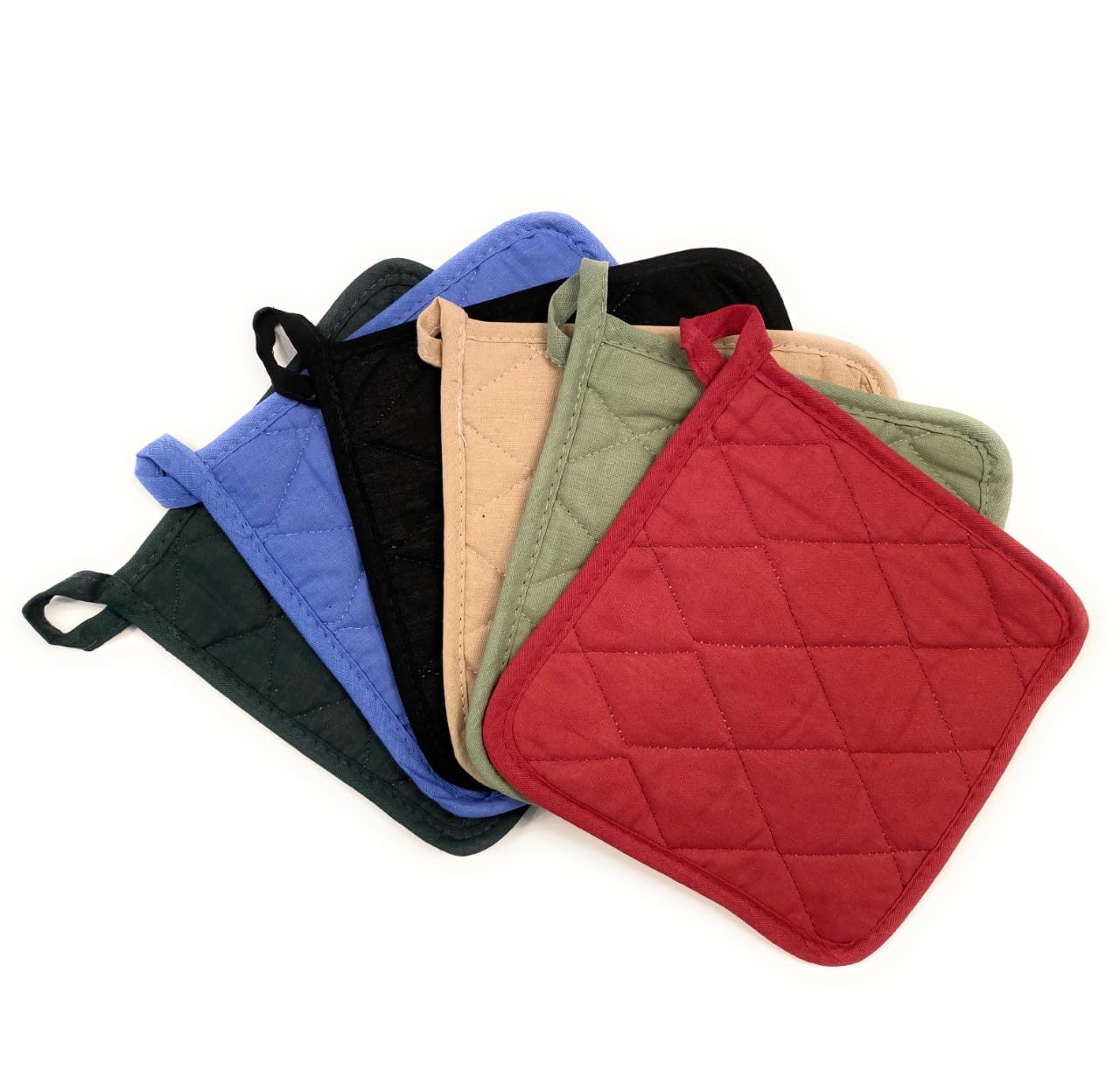 Lot de 12 maniques carrées 100 % coton résistant à la chaleur pour la cuisine, la cuisine, la pâtisserie, le camping avec boucles de suspension, taille : 20,3 x 20,3 cm, lavables en machine