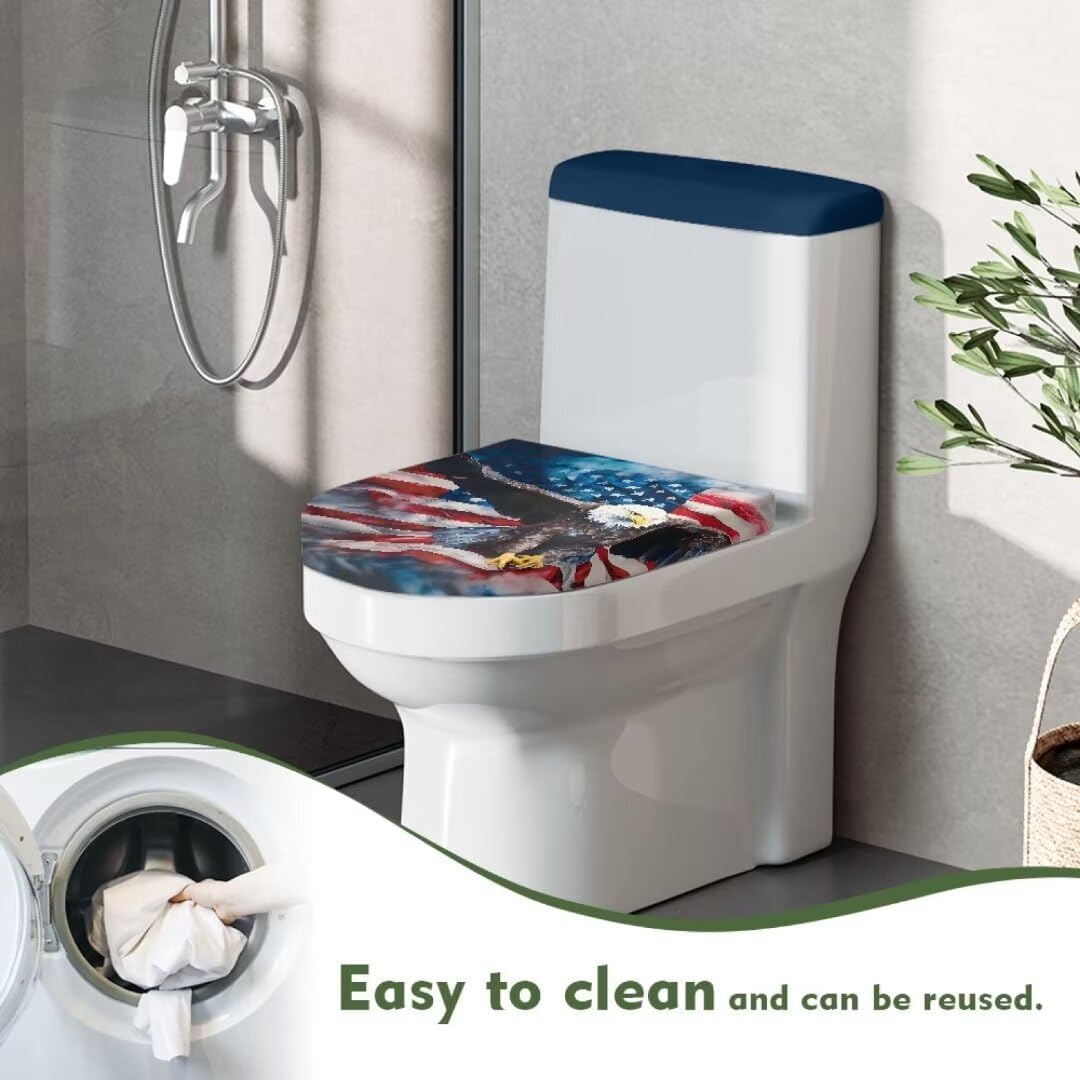 Toilet Lid Cover and Toilet Tank Lid Cover Set, Eagle and Flag Print Toilet Cover Set for Bathroom Fabric Lid Cover for Toilet Replacement Toilet Seat Cover Set Dust Cover image 2