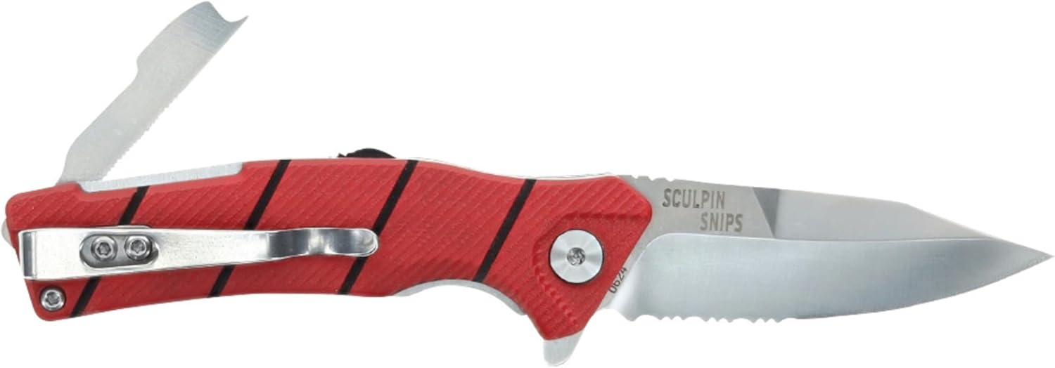 BUBBA Sculpin Snips Folding Fishing Knife, Compact Liner Lock Folding Pocket Knife with G-10 Handle, Tanto Style Blade, Pocket Clip and Lanyard Hole for Secure EDC Carry