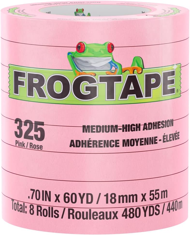 FrogTape 325 Pink High Temperature Performance Grade Masking Tape, Medium-High Adhesion, 18mm x 55m, 8 Rolls per Pack