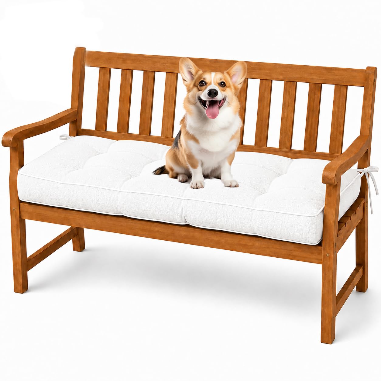 AZMAHT Garden Bench Cushion 2 Seater, outdoor cushions waterproof. Non-Slip Bottom, PP Cotton Filled Pad For Patio Furniture. Vacuum Packed Premium Quality Cover,White,120x48x8cm
