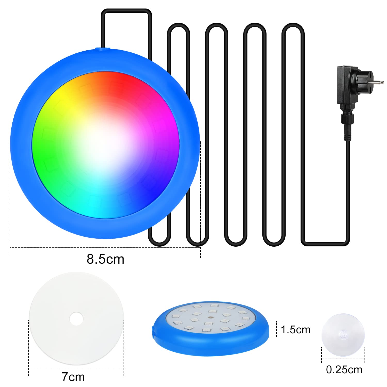 LED Poolbeleuchtung Unterwasser für Aufstellpool, 10W RGB Unterwasser LED Licht Magnet mit 18 LED Perlen, für Frame Pool Stahlwandpool Aquarium Badewanne, IP68 Wasserdicht, 7m Kabel