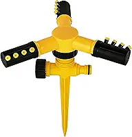 Aspersor de Jardim Amarelo, Giratório 360° Ajustável, Ideal para Gramados, Jardins e Pátios