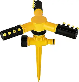 Aspersor de Jardim Amarelo, Giratório 360° Ajustável, Ideal para Gramados, Jardins e Pátios