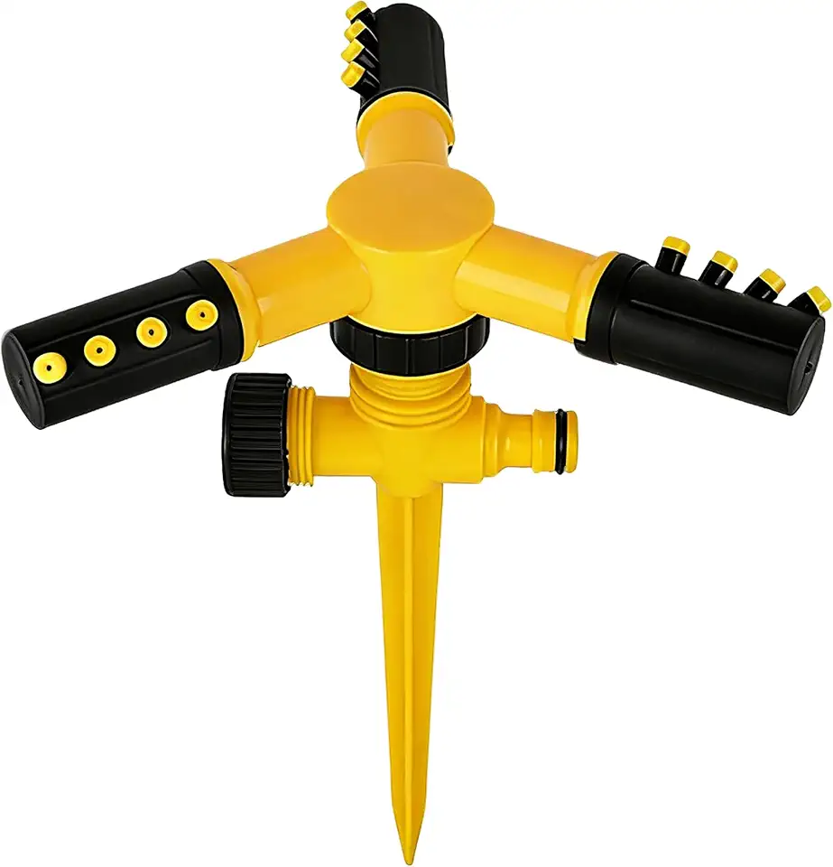Aspersor de Jardim Amarelo, Giratório 360° Ajustável, Ideal para Gramados, Jardins e Pátios